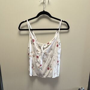 Hollister White Floral Adjustable Strap Camisole Tank Top V-Neck S Women's